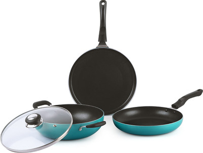 cello Three Pcs Prima Non-Stick Cookware Set Green Induction Bottom Non-Stick Coated Cookware Set(Aluminium, 3 - Piece)