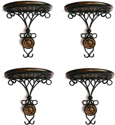ANB Enterprises Wooden wall shelf Wall Mounted Wooden & Wrought Iron Wall Bracket/Home Decor Beautiful Triangle Shape MDF (Medium Density Fiber) Wall Shelf(Number of Shelves - 4, Black, Brown)
