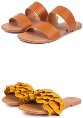 Brauch Women Flats(Brown, Yellow , 7)