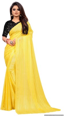 Avaki Striped Bollywood Georgette Saree(Yellow)