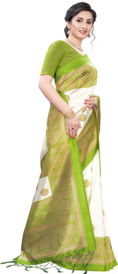 Fabwomen Woven Mysore Art Silk Saree(White)