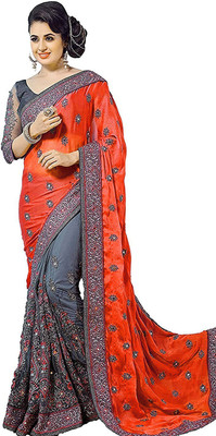 sadgun creation Embroidered Bollywood Art Silk Saree(Orange)
