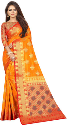 DHRUVIL TEXTILES Self Design Banarasi Cotton Silk Saree(Multicolor)