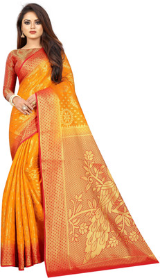 DHRUTI TEXTILES Self Design Banarasi Cotton Silk Saree(Multicolor)