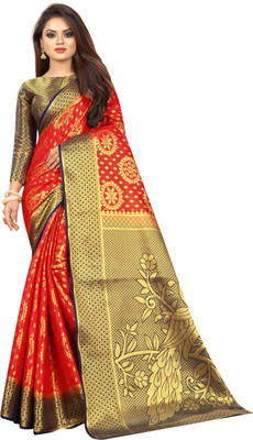 BHUVA BROTHERS Woven Banarasi Cotton Silk Saree(Red)