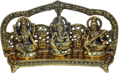 VALUE CRAFTS Laxmi Ganesh Saraswati Murti Decorative Showpiece  -  13.5 cm(Aluminium, Gold)