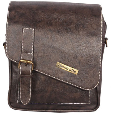 HANDCUFFS Brown Sling Bag Vegan Leather Trendy Large Sling Bag For Men For Daily Use (BFSLNG33)- Brown