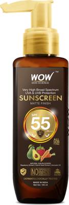 WOW SKIN SCIENCE Sunscreen Matte Finish - SPF 55 PA+++ - Very High Broad Spectrum - UVA &UVB Protection - Quick Absorb - No Parabens, Silicones, Mineral Oil, Oxide, Color & Benzophenone - 100mL - SPF 55 PA+++ PA+++