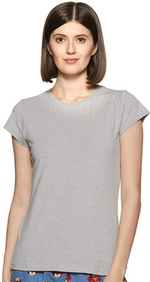 COLOR CAPITAL Solid Women Round Neck Grey T-Shirt
