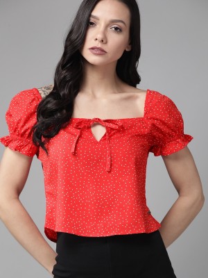 Roadster Casual Short Sleeve Printed Women Red Top