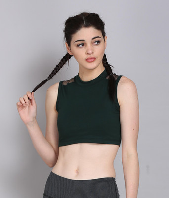 The Dance Bible Casual Sleeveless Solid Women Dark Green Top