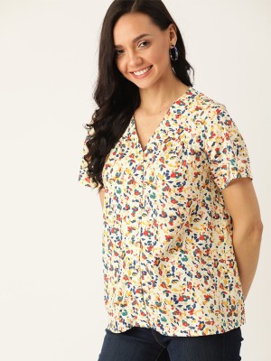 Dressberry Casual Half Sleeve Printed Women White Top