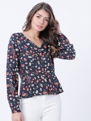 Tokyo Talkies Casual Full Sleeve Printed Women Blue Top