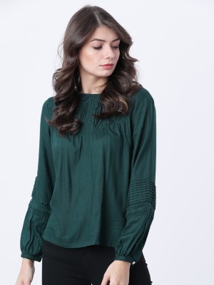 Tokyo Talkies Casual Full Sleeve Solid Women Green Top