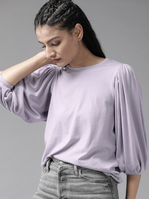 Roadster Casual 3/4 Sleeve Solid Women Purple Top