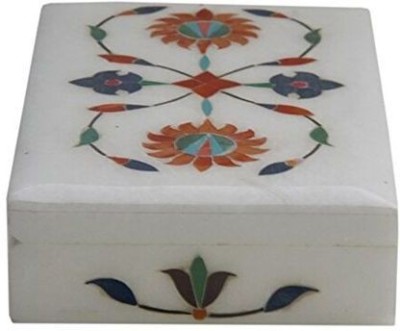 PoojaCreation White Marble Flower Meenakari Jewellery Box for Home Decoration 4 to 6 inch Jewellary Vanity Box(White)
