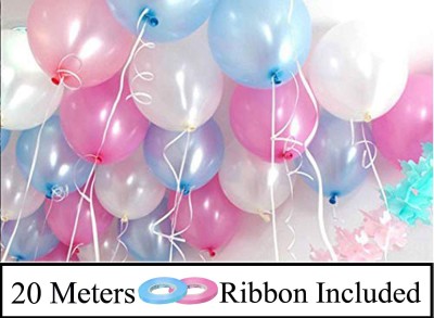 DECOR MY PARTY Solid 10 Inch Pink , Blue & White Metallic Balloons for 1st Birthday Party Decorations , Welcome Baby Decoration , Bachelors Party , Office Party , Diwali , New Year Party, Christmas Decoration Items Balloon(Pink, Blue, White, Pack of 50)