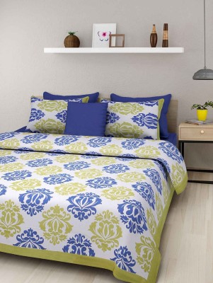 E ELMA 250 TC Cotton Double Abstract Flat Bedsheet(Pack of 1, Green)