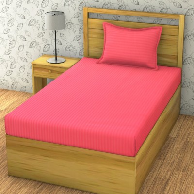 Glenjley 180 TC Satin Single Striped Flat Bedsheet(Pack of 1, Red)