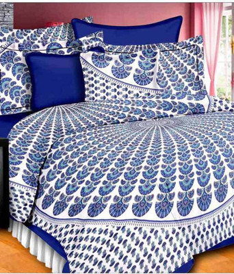 E ELMA 250 TC Cotton Double Abstract Flat Bedsheet(Pack of 1, Blue)