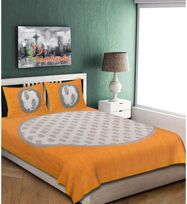 FrionKandy 104 TC Cotton Double Jaipuri Prints Flat Bedsheet(Pack of 1, Yellow)