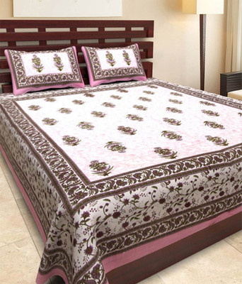 E ELMA 144 TC Cotton Double Jaipuri Prints Flat Bedsheet(Pack of 1, Multicolor)