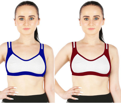 Clodiary Traditional Cotton Sports Bra Women Sports Non Padded Bra(Blue, Maroon, White)