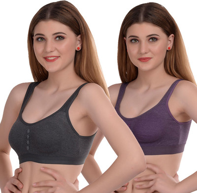 Beach Curve Guchi Women Full Coverage Non Padded Bra(Black, Purple)