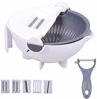 Anadaya Enterprise Multifunction 7 IN 1 Kitchen Wet Basket Vegetable Washer & Cutter Cut Vegetables And Drain Large Capacity Rotary Vegetable Chopper And Cutter Vegetable & Fruit Grater & Slicer Vegetable & Fruit Grater & Slicer(1)