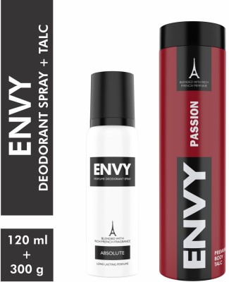 Envy Absolute Deo & Passion Talc 300 gm Deodorant Spray  -  For Men & Women(420 ml, Pack of 2)