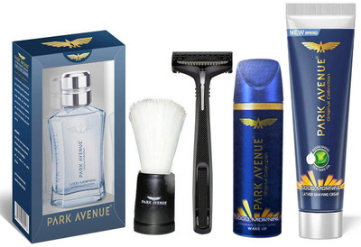 PARK AVENUE Shaving Combo With GoodMorning After Shave Lotion 50ml + Shaving Cream 84g + Shaving Brush + Razor + Mini Deo 40ml(5 Items in the set) PARK AVENUE Shaving Combo With GoodMorning After Shave Lotion 50ml + Shaving Cream 84g + Shaving Brush + Razor + Mini Deo 40ml(5 Items in the set)