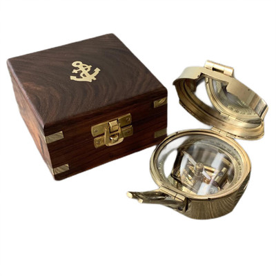 Ascent India Brass Brunton Compass With Wooden Box Collectible Gift Compass(Gold, Brown)