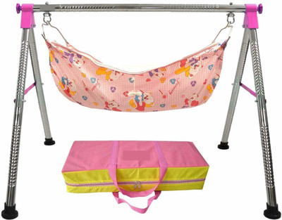 A to Z Hub Baby Folding Swing Cradle/ghodiyu/parna/jhula, with Hammock(Pink)