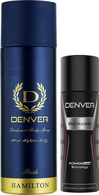 DENVER Pride & Black Code Nano Deodorant Spray  -  For Men (250 ml, Pack of 2)