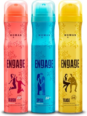 Engage Blush, Spell and Tease Deodorant Spray - For Women, Pack of 3 Deodorant Spray  -  For Women(450 ml, Pack of 3)