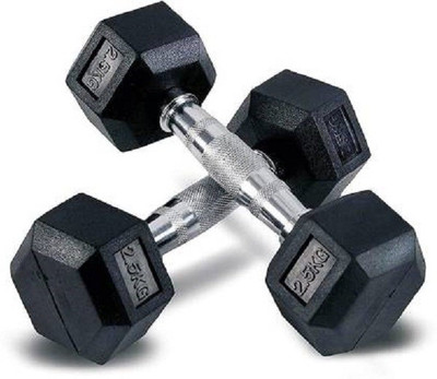 Kizlo Set of 2.5KG X 2 Fixed Hexagonal Shaped Fixed Weight Dumbbell(5 kg)