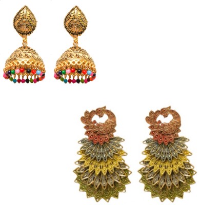 Jewel Delight Classy Multicolor Peacock Afghani Style Drops Danglers and Jhumki/Jhumka For Festive and Ethnic Traditional Look Metal Earring Set