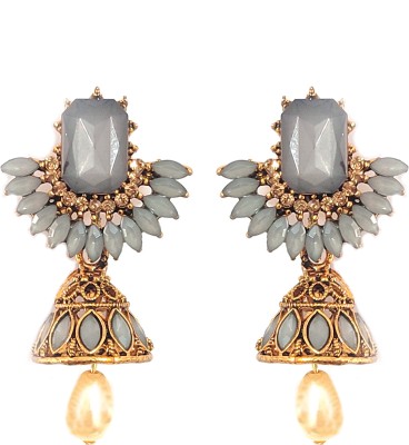Mahabal Half Sun Shape Design Jhumki Earring (Dark Grey Color for Girls & Women) Beads, Crystal Alloy Jhumki Earring