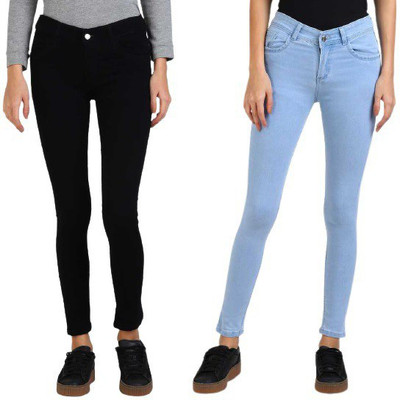 GRADELY Skinny Women Black, Light Blue Jeans(Pack of 2)