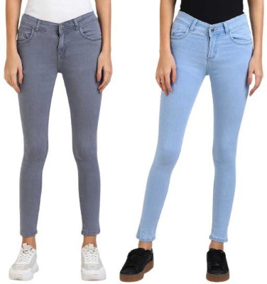 GRADELY Skinny Women Grey, Light Blue Jeans(Pack of 2)