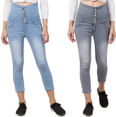Qitty Slim Women Light Blue, Grey Jeans(Pack of 2)