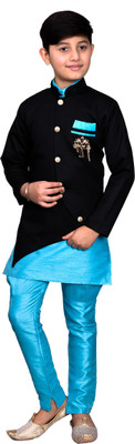 fab fashions Boys Festive & Party Kurta, Waistcoat and Pyjama Set(Black Pack of 1)