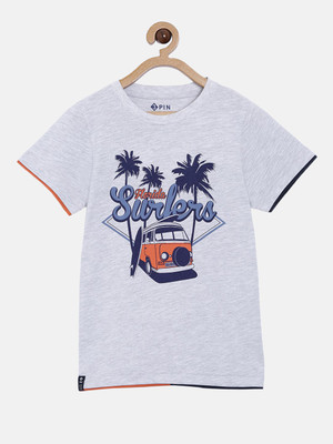 3Pin Boys Printed Pure Cotton Regular T Shirt(Yellow, Pack of 1)