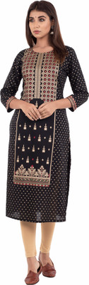 Vinayak Collection Women Printed Straight Kurta(Black)