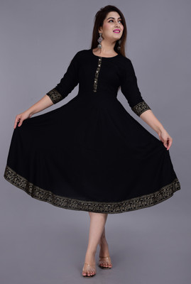 YESLY Women Solid Anarkali Kurta(Black)