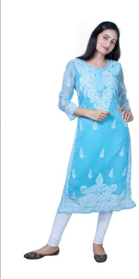 sky blue colour chikankari kurti