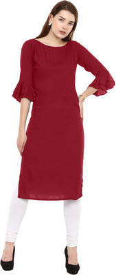 JIHUZUR Women Solid Straight Kurta(Maroon)