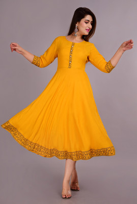 Sona Fashions Women Solid Anarkali Kurta(Yellow)