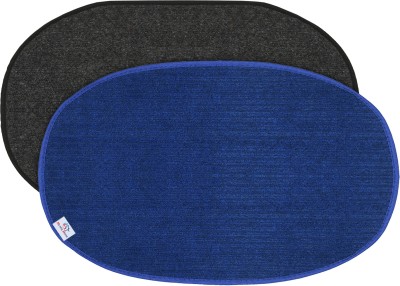 Heart Home Microfiber Door Mat(Blue, Brown, Medium, Pack of 2)