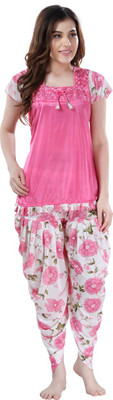 Classic Art Women Floral Print Pink Night Suit Set